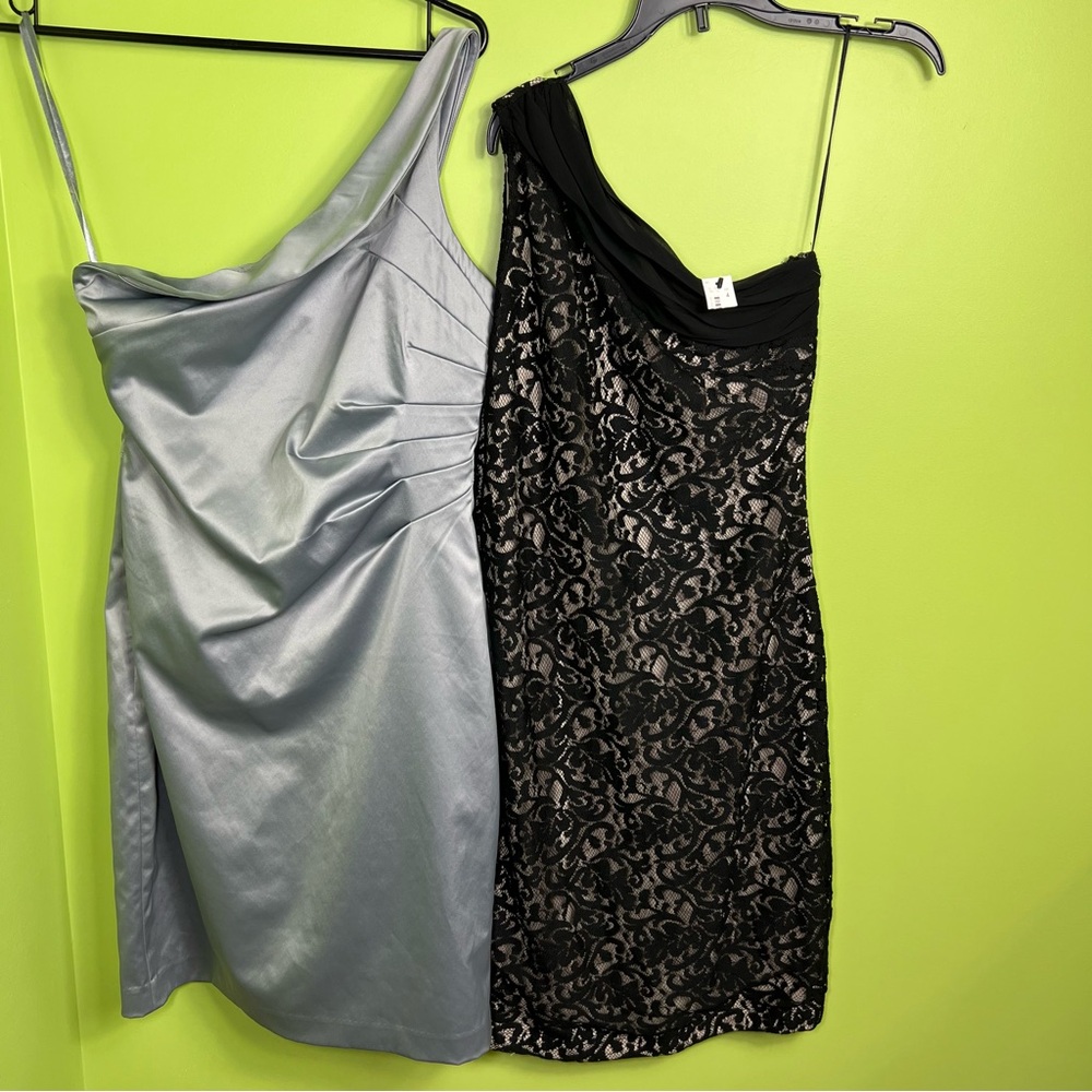 The Limited One Shoulder Dresses in Silver and Black Lace